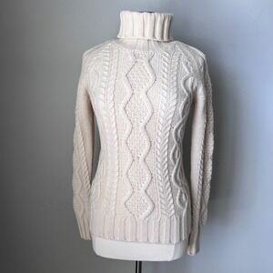 Peak Performance Valerie Chunky Cable Knit 100% Lamswool Turtleneck Sweater M